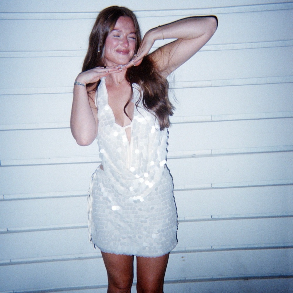 Cream Sequin Halter Top and Skirt Set - Picture 5 of 6